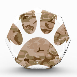 Distressed Desert Camo Dog Paw Print Acrylic Award