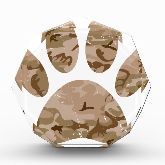 Distressed Desert Camo Dog Paw Print Acrylic Award (Front)