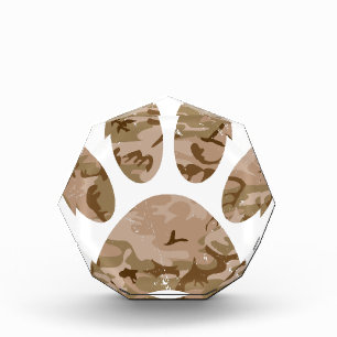 Distressed Desert Camo Dog Paw Print Acrylic Award