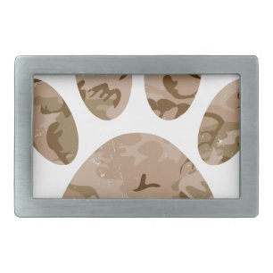 Distressed Desert Camo Dog Paw Print Belt Buckle