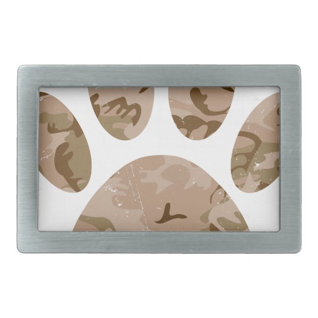 Distressed Desert Camo Dog Paw Print Belt Buckle (Front)