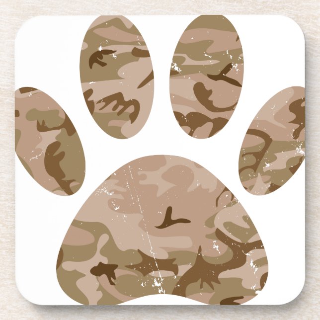Distressed Desert Camo Dog Paw Print Beverage Coaster (Front)
