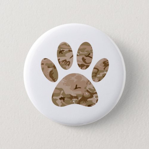 Distressed Desert Camo Dog Paw Print Button