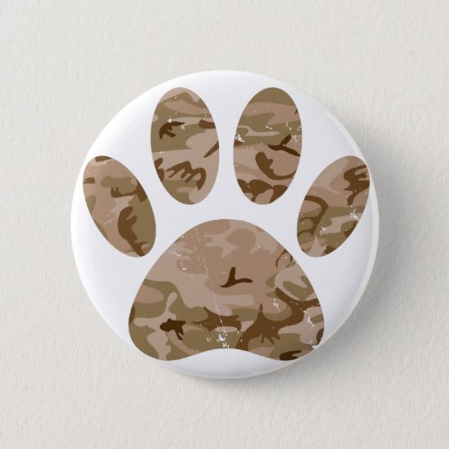 Distressed Desert Camo Dog Paw Print Button