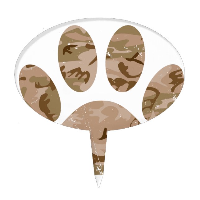 Distressed Desert Camo Dog Paw Print Cake Topper (Front)
