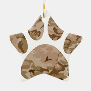Distressed Desert Camo Dog Paw Print Ceramic Ornament