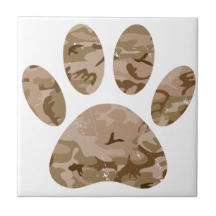 Distressed Desert Camo Dog Paw Print Ceramic Tile