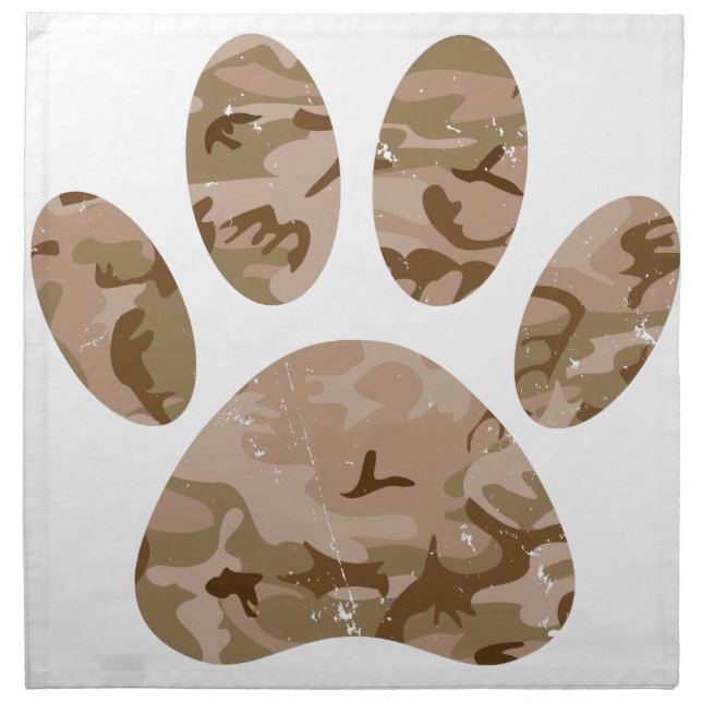 Distressed Desert Camo Dog Paw Print Cloth Napkin (Front)