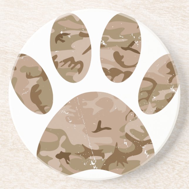 Distressed Desert Camo Dog Paw Print Coaster (Front)