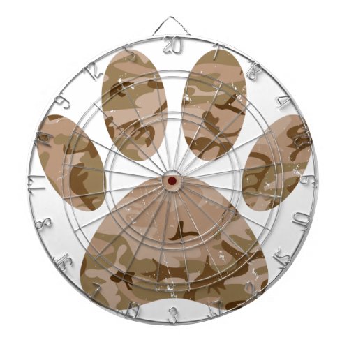 Distressed Desert Camo Dog Paw Print Dart Board