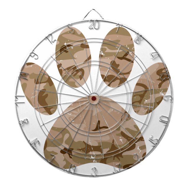 Distressed Desert Camo Dog Paw Print Dart Board (Front)
