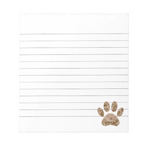Distressed Desert Camo Dog Paw Print Lined Notepad