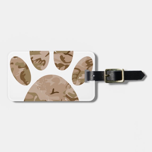 Distressed Desert Camo Dog Paw Print Luggage Tag (Front Horizontal)