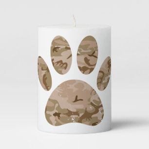 Distressed Desert Camo Dog Paw Print Pillar Candle
