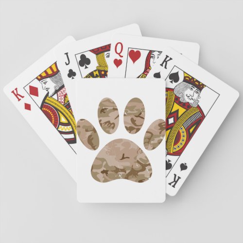 Distressed Desert Camo Dog Paw Print Poker Cards