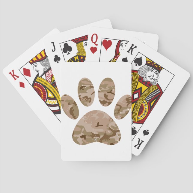 Distressed Desert Camo Dog Paw Print Poker Cards (Back)