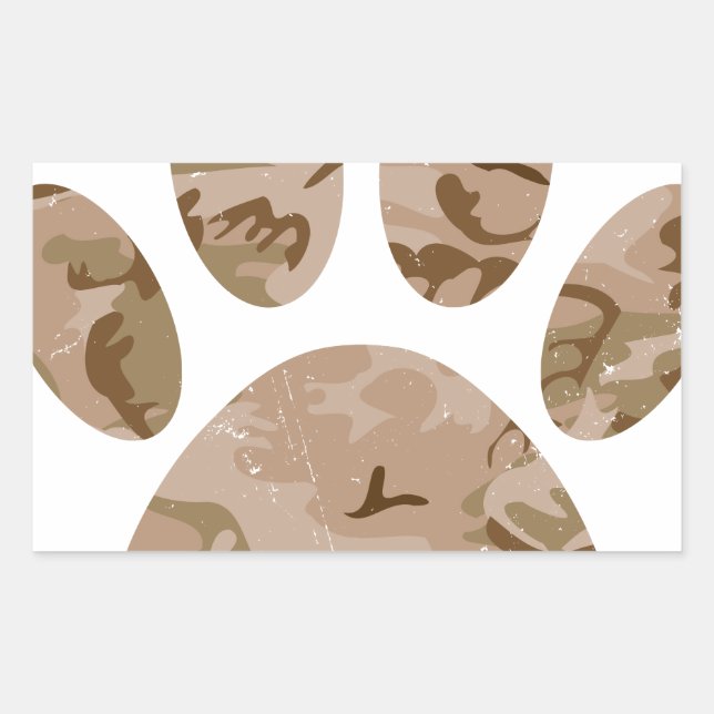 Distressed Desert Camo Dog Paw Print Rectangular Sticker (Front)