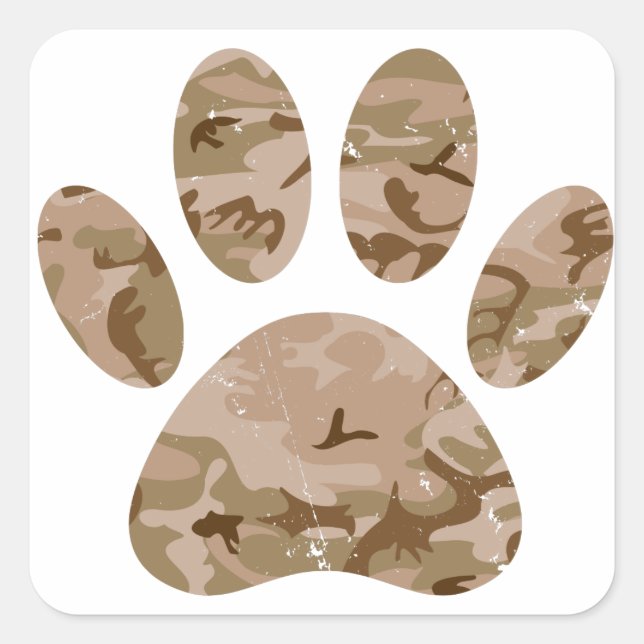 Distressed Desert Camo Dog Paw Print Square Sticker (Front)