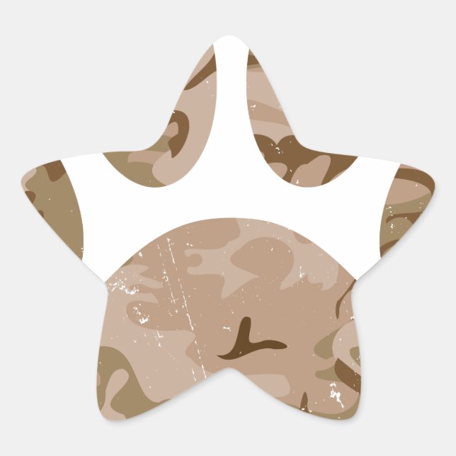 Distressed Desert Camo Dog Paw Print Star Sticker (Front)