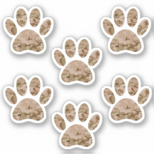 Distressed Desert Camo Dog Paw Print Sticker