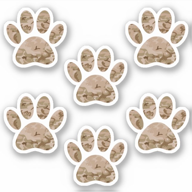Distressed Desert Camo Dog Paw Print Sticker (Front)