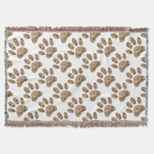 Distressed Desert Camo Dog Paw Print Throw Blanket