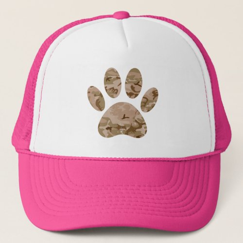 Distressed Desert Camo Dog Paw Print Trucker Hat