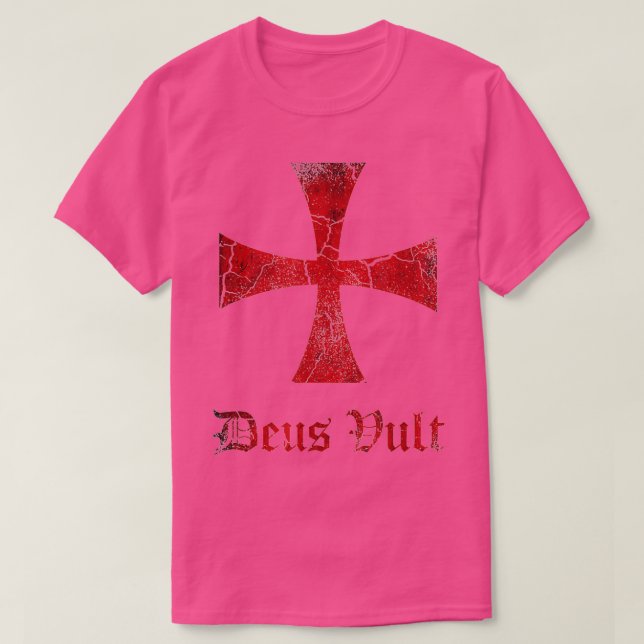 Distressed Deus Vult Knights Templar Cross Crusade T-Shirt (Design Front)