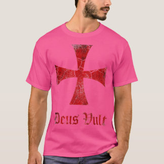 Distressed Deus Vult Knights Templar Cross Crusade T-Shirt