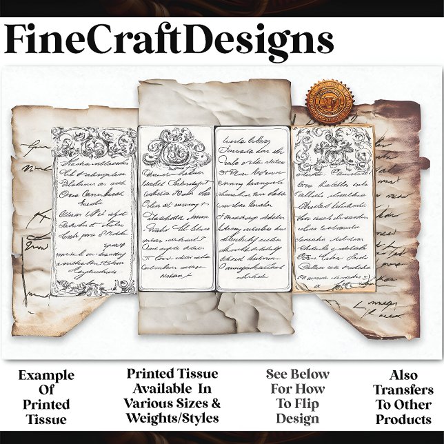 Distressed Document Ephemera + Seal AF4 Decoupage Tissue Paper (Creator Uploaded)