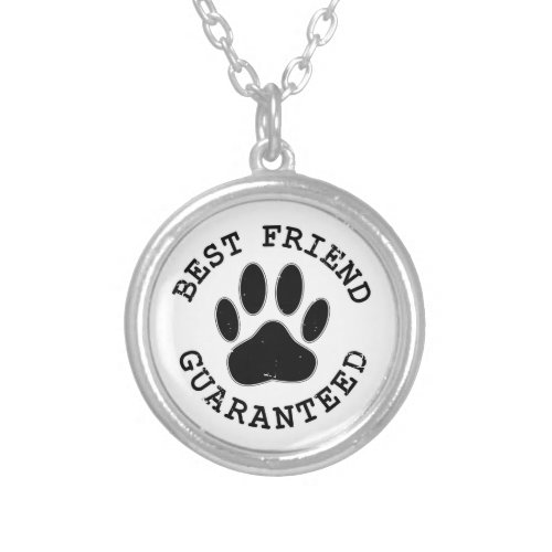 Distressed Dog Paw Best Friend Guaranteed Silver Plated Necklace