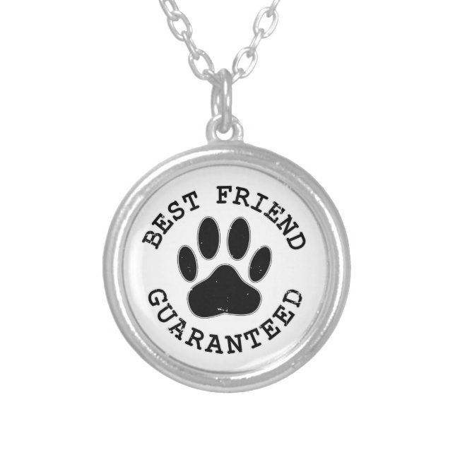 Distressed Dog Paw Best Friend Guaranteed Silver Plated Necklace (Front)