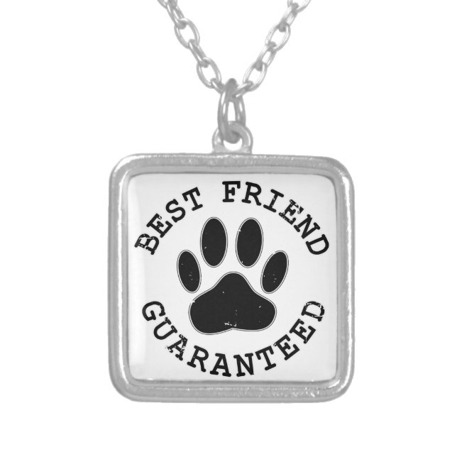 Distressed Dog Paw Best Friend Guaranteed Silver Plated Necklace (Front)