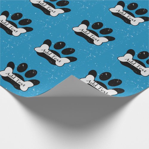 Distressed Dog Paw Print And Bone On Baby Blue Wrapping Paper