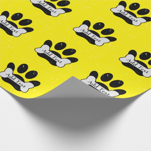 Distressed Dog Paw Print And Bone On Yellow Wrapping Paper