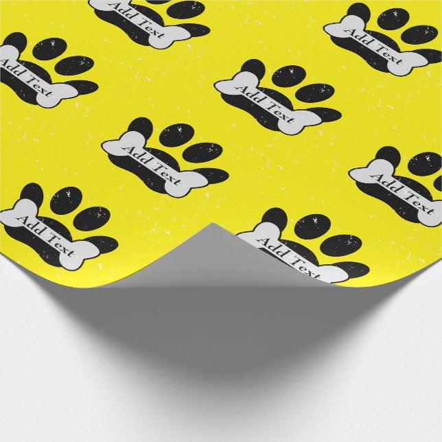 Distressed Dog Paw Print And Bone On Yellow Wrapping Paper (Corner)
