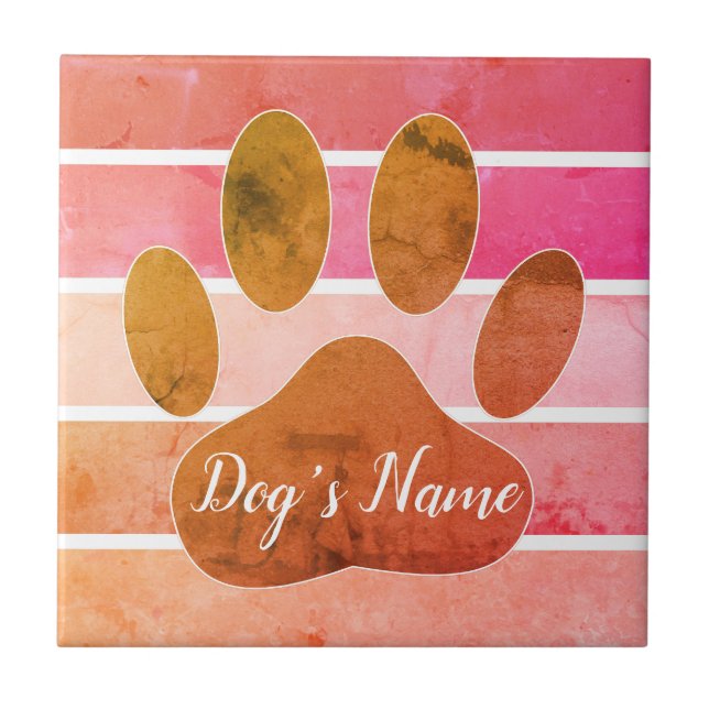 Distressed Dog Paw Print With Custom Name  Ceramic Tile (Front)