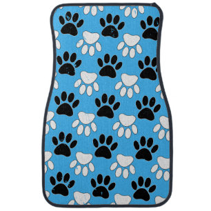 Distressed Dog Paw Prints On Blue Background Car Floor Mat