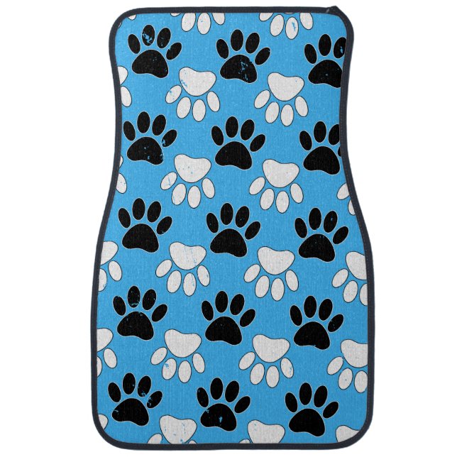 Distressed Dog Paw Prints On Blue Background Car Floor Mat (Front)