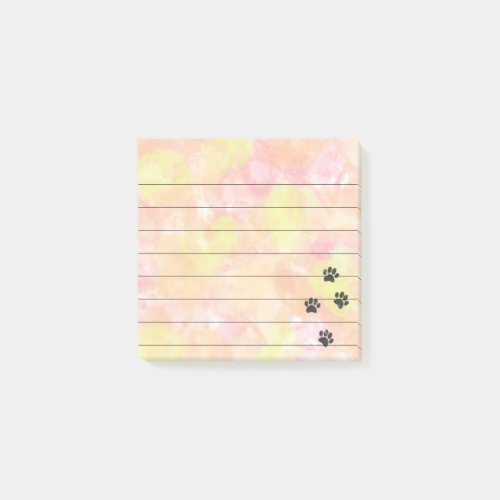 Distressed Dog Paw Tracks Lined 3x3 Watercolor Post_it Notes