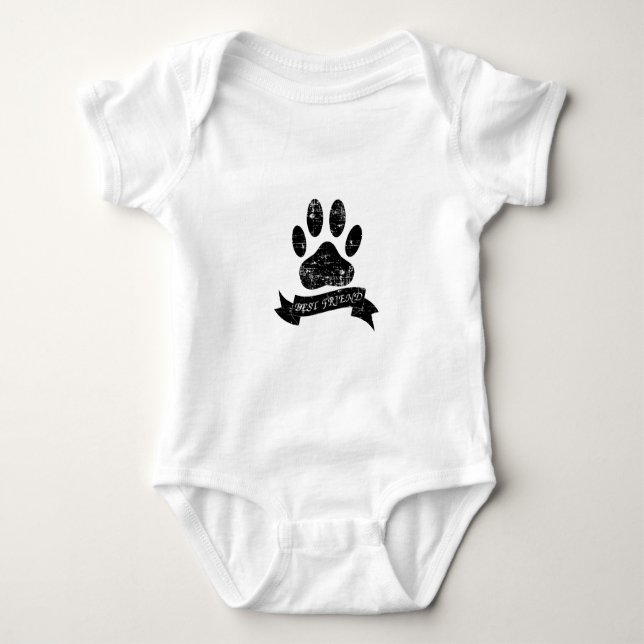 Distressed Dog Paw With Ribbon Baby Bodysuit (Front)