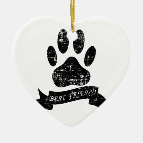 Distressed Dog Paw With Ribbon Ceramic Ornament