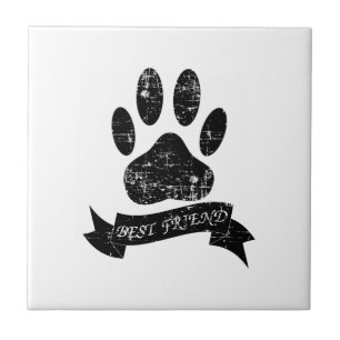 Distressed Dog Paw With Ribbon Ceramic Tile