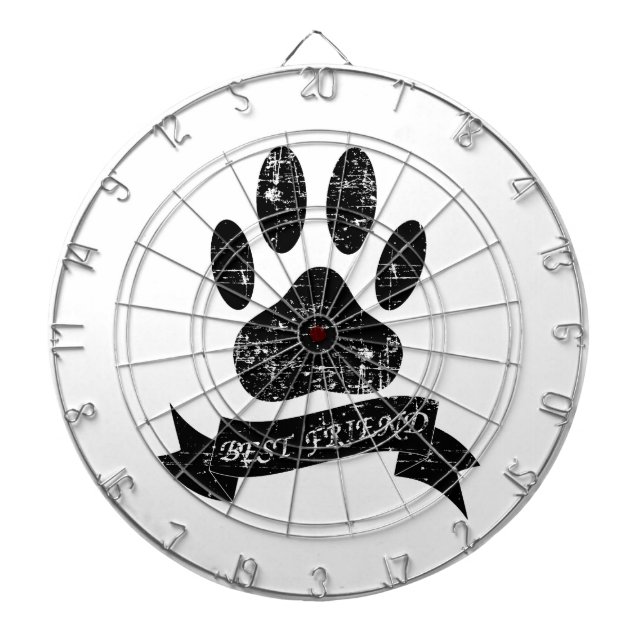 Distressed Dog Paw With Ribbon Dartboard With Darts (Front)