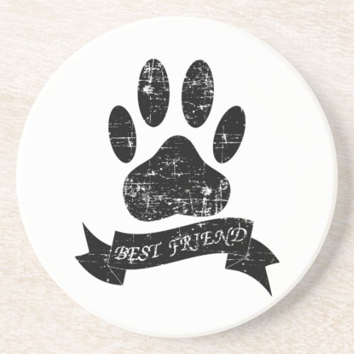 Distressed Dog Paw With Ribbon Drink Coaster