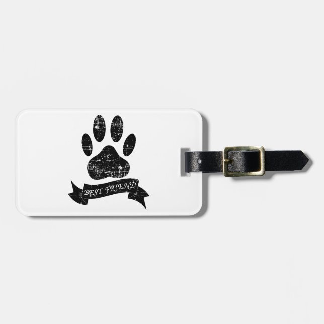 Distressed Dog Paw With Ribbon Luggage Tag (Front Horizontal)