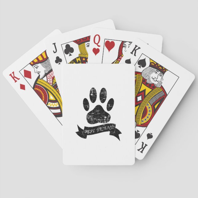Distressed Dog Paw With Ribbon Poker Cards (Back)