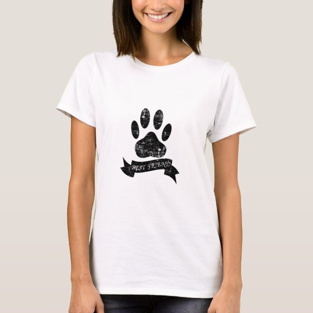Distressed Dog Paw With Ribbon T-Shirt (Front)