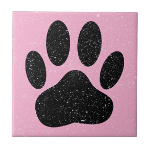 Distressed Dog Pawprint Square Pink Ceramic Tile
