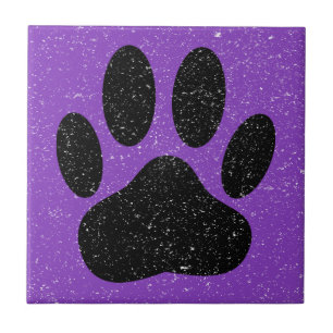 Distressed Dog Pawprint Square Purple Ceramic Tile